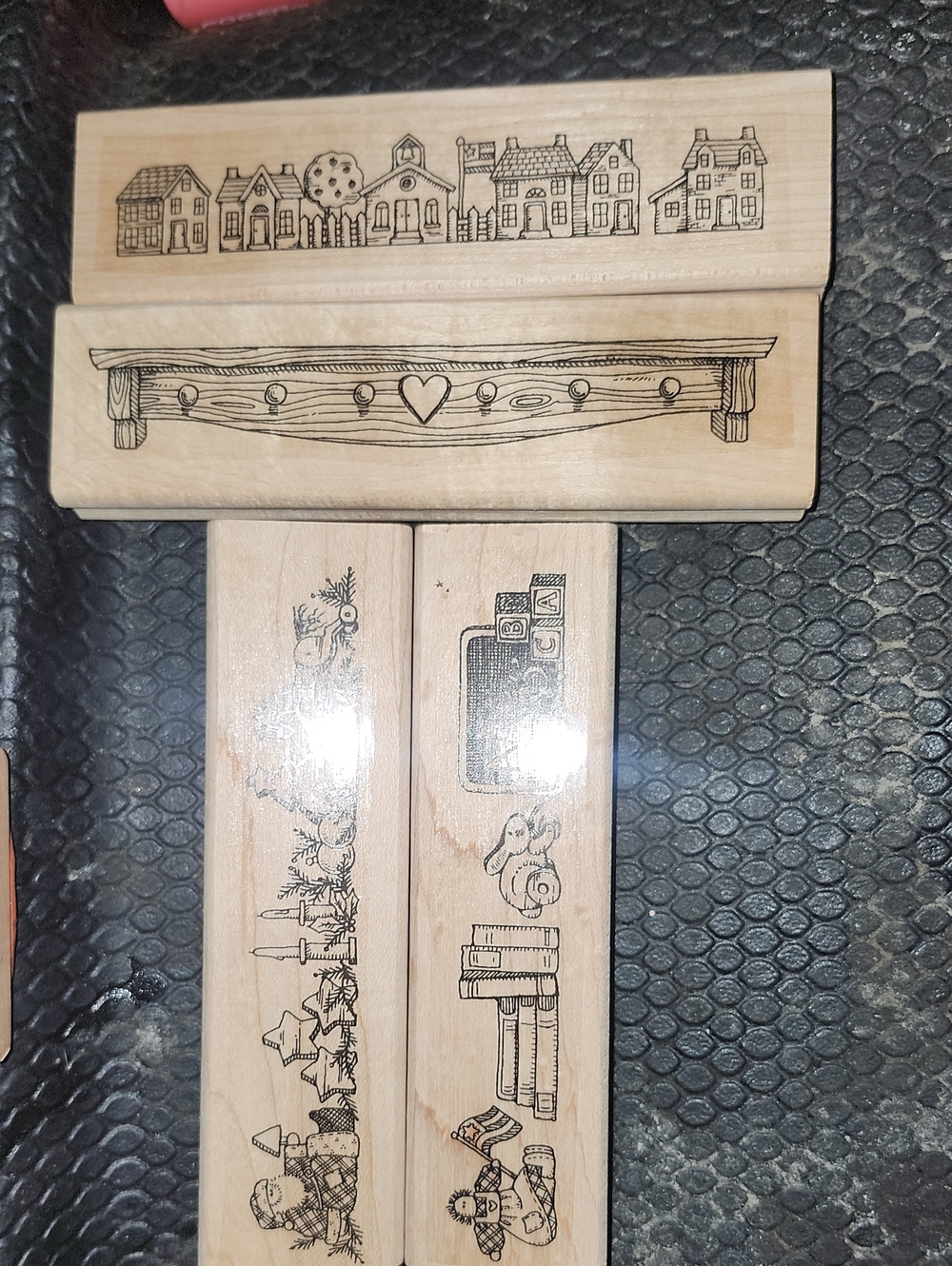 Wooden Craft Stamp Set with Village and Shelf Designs